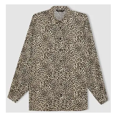 DEFACTO Relax Fit Shirt Collar Leopard Print Long Sleeve Shirt