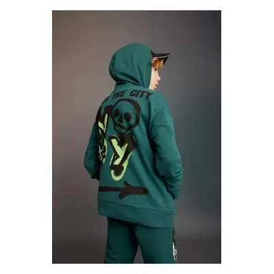 DEFACTO Boy&#39;s Oversize Fit Back Printed Hooded Sweatshirt