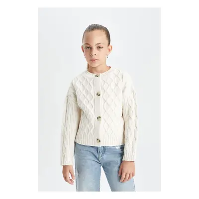 DEFACTO Girls Crew Neck Buttoned Cardigan