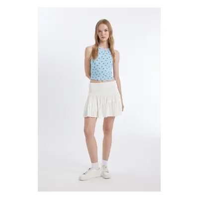 DEFACTO Coool High Waist Cotton Lined Crinkle Viscose Mini Skirt