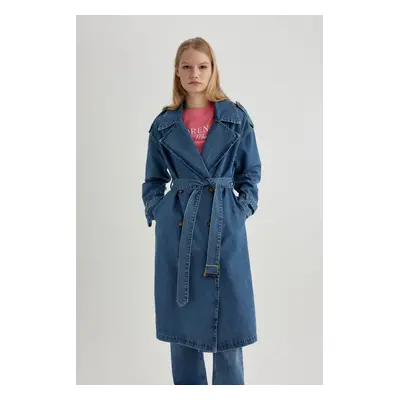 DEFACTO Belted Long Jean Jacket