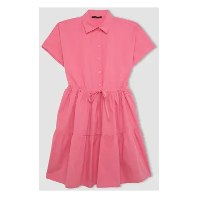 DEFACTO Shirt Collar Poplin Short Sleeve Mini Dress