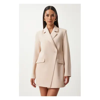 Happiness İstanbul Women's Cream Double Breasted Collar Boyfriend Dress Jacket