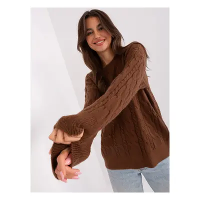 Brown sweater with cables and cuffs