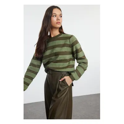 Trendyol Khaki Basic Striped Knitwear Sweater