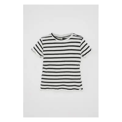 DEFACTO Baby Girl Crew Neck Striped Corduroy Short Sleeve T-Shirt