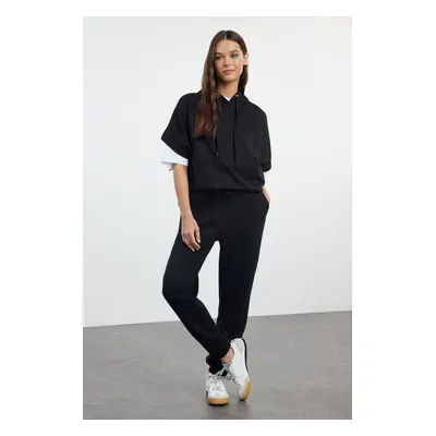 Trendyol Black Oversize/Wide Fit Hooded Thin Knitted Sweatshirt