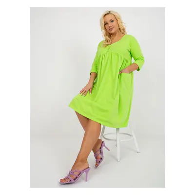 Lime green dress plus size basic with buttons at neckline