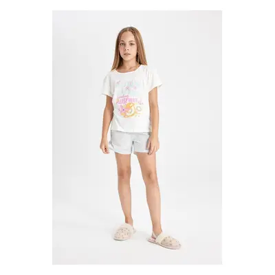 DEFACTO Girl's Printed Short Sleeve Pajama Set with Shorts