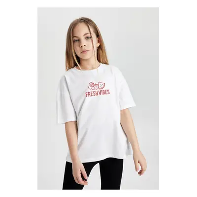 DEFACTO Girls Oversize Fit Crew Neck Back Printed Short Sleeve T-Shirt C2223a824sm