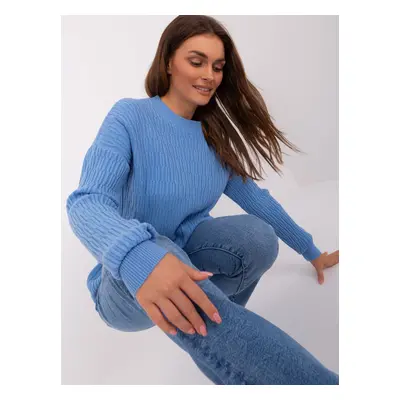 Blue women's classic sweater with patterns