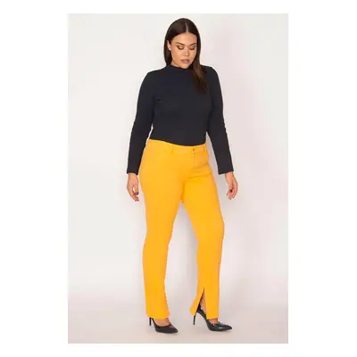 Şans Women's Plus Size Orange High Waist Slit Pockets Jeans.