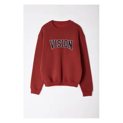 Trendyol Tile Unisex Oversize/Wide Cut Embroidered Fleece Inside Sweatshirt