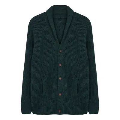 Trendyol Emerald Green Regular Wool Shawl Collar Flecked Knitwear Cardigan