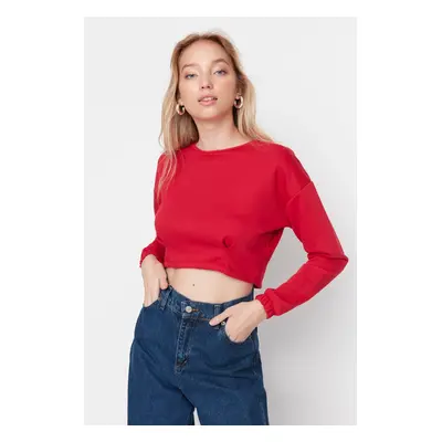 Trendyol Red Crop Waist, Shirred, Thin, Knitted Sweatshirt