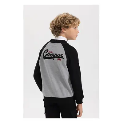 DEFACTO Boy&#39;s College Collar Embroidered Bomber Cardigan