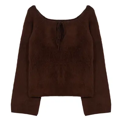 Trendyol Limited Edition Brown Soft Texture Boat Neck Knit Sweater