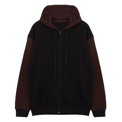 Trendyol Black Oversize/Wide Cut Polar Fleece/Warm Zipper Hooded Cardigan/Sweatshirt