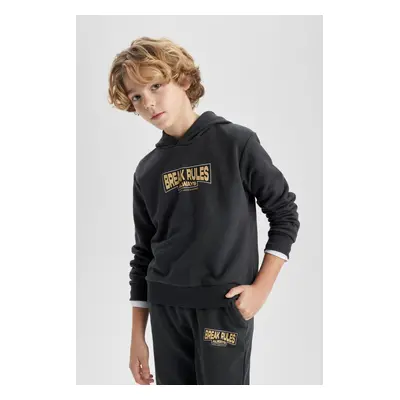 DEFACTO Boy's Printed Hooded Thick Sweatshirt