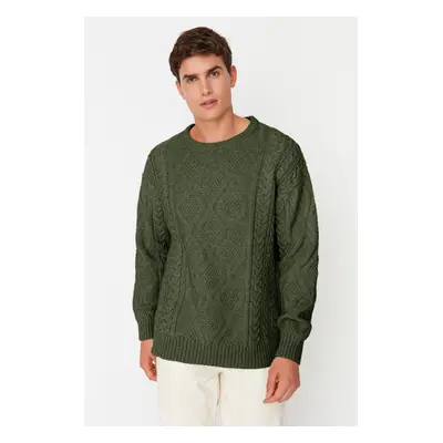 Trendyol Khaki Oversize Crew Neck Hair Knit Sweater