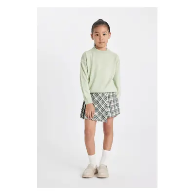 DEFACTO Girl Elastic Waist Pleated Plaid Shorts Skirt