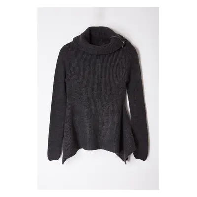 Trendyol Anthracite Asymmetric Collar Zippered Knitwear Sweater