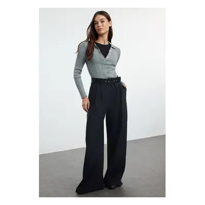 Trendyol Black Wide Leg Trousers with Belt