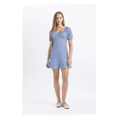 DEFACTO Cool A-Line Patterned Wrinkled Short Sleeve Mini Dress