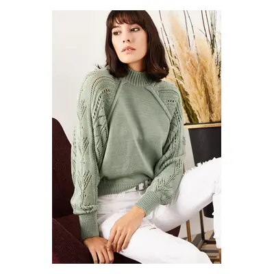 Olalook Women's Mint Green Bat Sleeve Detail Knitwear Sweater