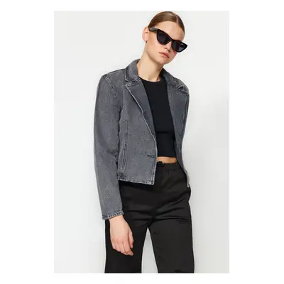 Trendyol Gray Waistband Crop Blazer Denim Jacket