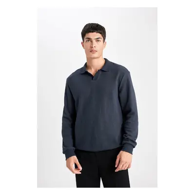 DEFACTO Regular Fit Polo Neck Jacquard Sweatshirt