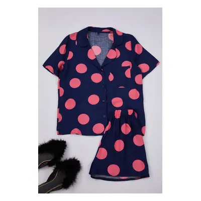 Trendyol Navy Blue Polka Dot Viscose Woven Pajama Set