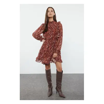 Trendyol Camel Floral Woven Winter Dress