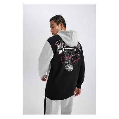 DEFACTO Fit Standard Fit Printed Hooded Thick Sweatshirt