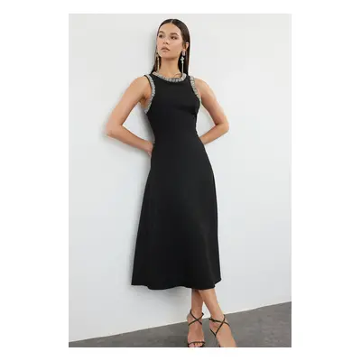 Trendyol Black A-Cut Woven Dress with Stone Accessories