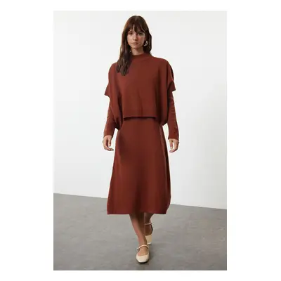 Trendyol Brick Midi Knitwear Super Wide Pattern Sweater Dress