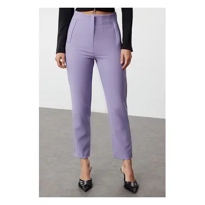 Trendyol Lilac Cigarette Pattern Dart High Waist Ankle Length Woven Trousers