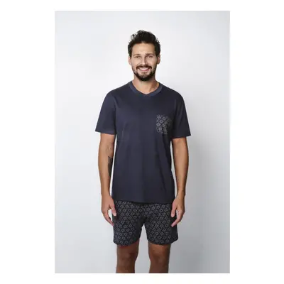 Men's pajamas Diaz, short sleeves, shorts - navy blue/print