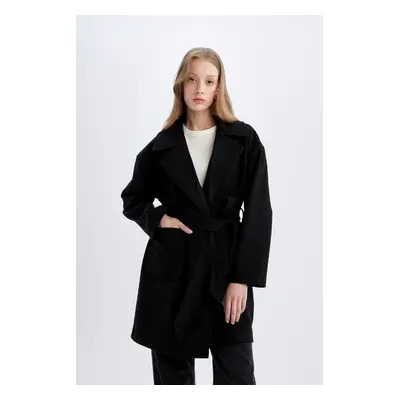 DEFACTO Water Repellent Regular Fit Belted Unlined Cashmere Coat