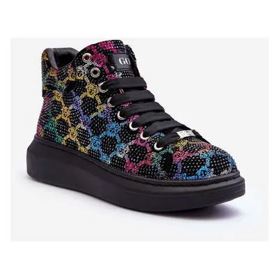 Rhinestones GOE Black platform sports shoes