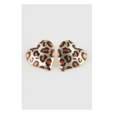 DEFACTO Women's Leopard Pattern Heart Earrings