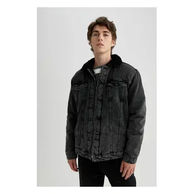 DEFACTO Slim Fit Faux Fur Collar Jean Jacket