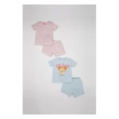 DEFACTO Baby Girl Bear Printed Short Sleeve Combed Cotton 4-Piece Pajama Set