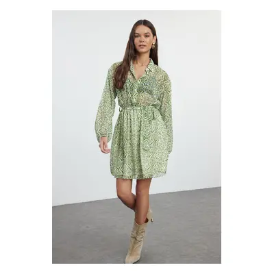 Trendyol Green Waisted Mini Lined Chiffon Woven Dress