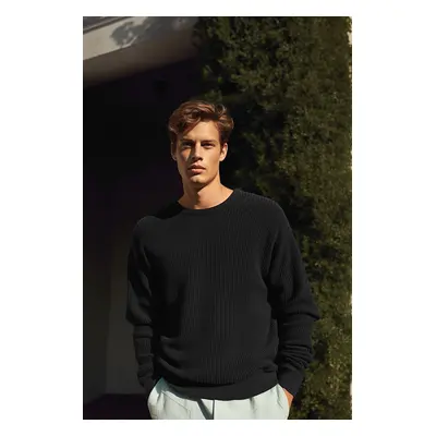 Trendyol Black Oversize Couple Crew Neck Plain Knitwear Sweater