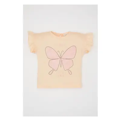 DEFACTO Baby Girl Crew Neck Butterfly Printed Short Sleeve T-Shirt