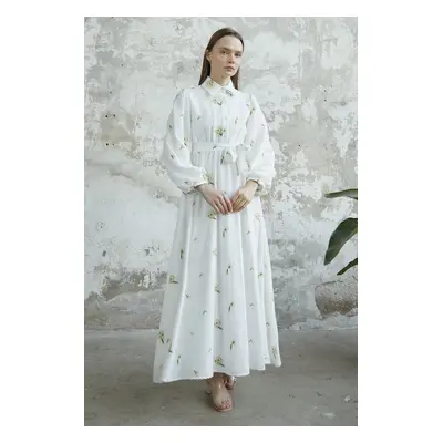 InStyle Floral Embroidered Linen Dress - White