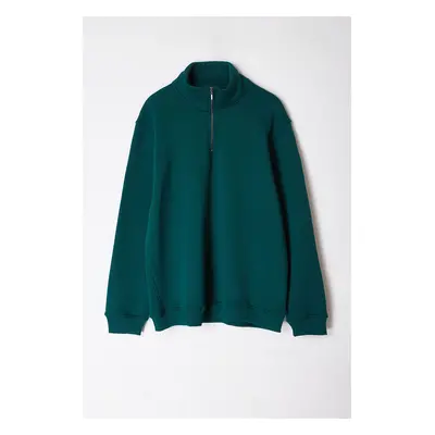 Trendyol Green Plus Size Regular/Normal CutZipped Inside Polar Fleece Sweatshirt