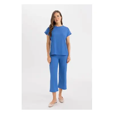 DEFACTO Wide Leg Wide Leg Pocket Plain Basic Crepe Capri Trousers