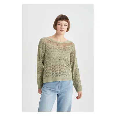 DEFACTO Boat Neck Openwork Sweater